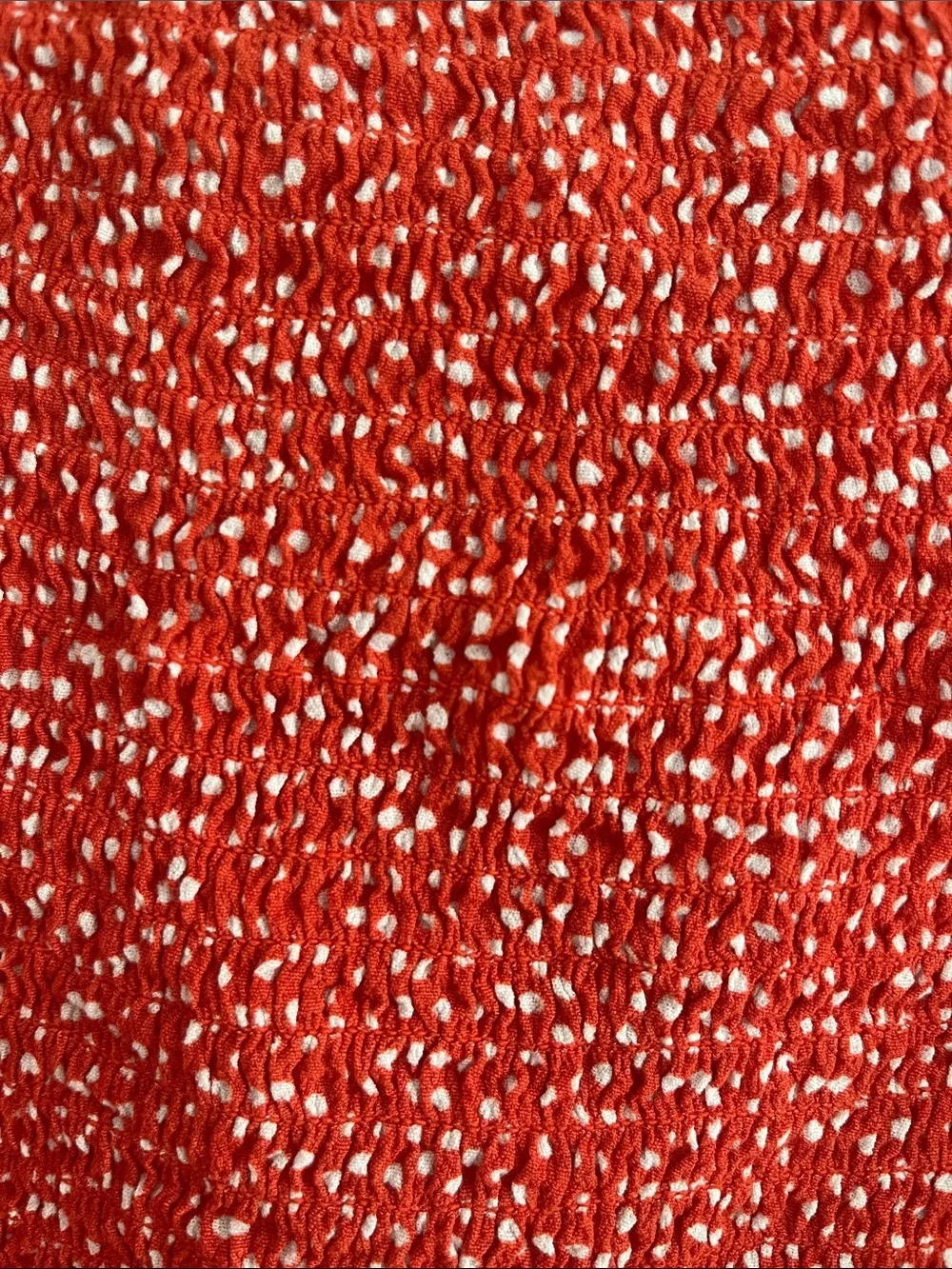 LOFT Red Puff-Sleeve Square Neck Blouse with White Dot Print